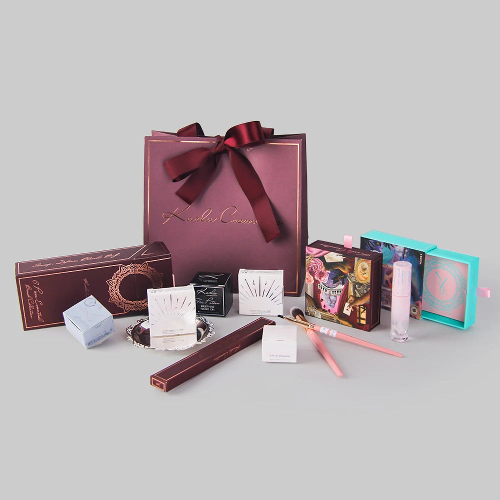 Pink Black Gold White Red Striped Square PR Beauty Gift Packaging Paper Cosmetic Makeup Blusher Empty Blush Boxes