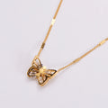 Trendy Women's Stainless Steel Jewelry Set with Gold Plated Chains Choker Crystal Butterfly Pendant Non-Tarnish Necklace