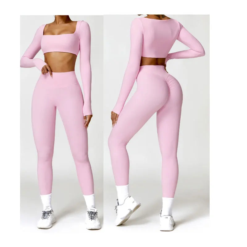 Custom Logo Women's Cropper Long Sleeves Tops Fitness Apparel Sets Leggings Yoga Suit for Women Outdoor Gym Fitness Wear