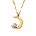 Korea Temperament Stainless Steel 18K Gold Plated Female Jewelry Gift  Round Zircon Inlaid Moon Pendant Necklace