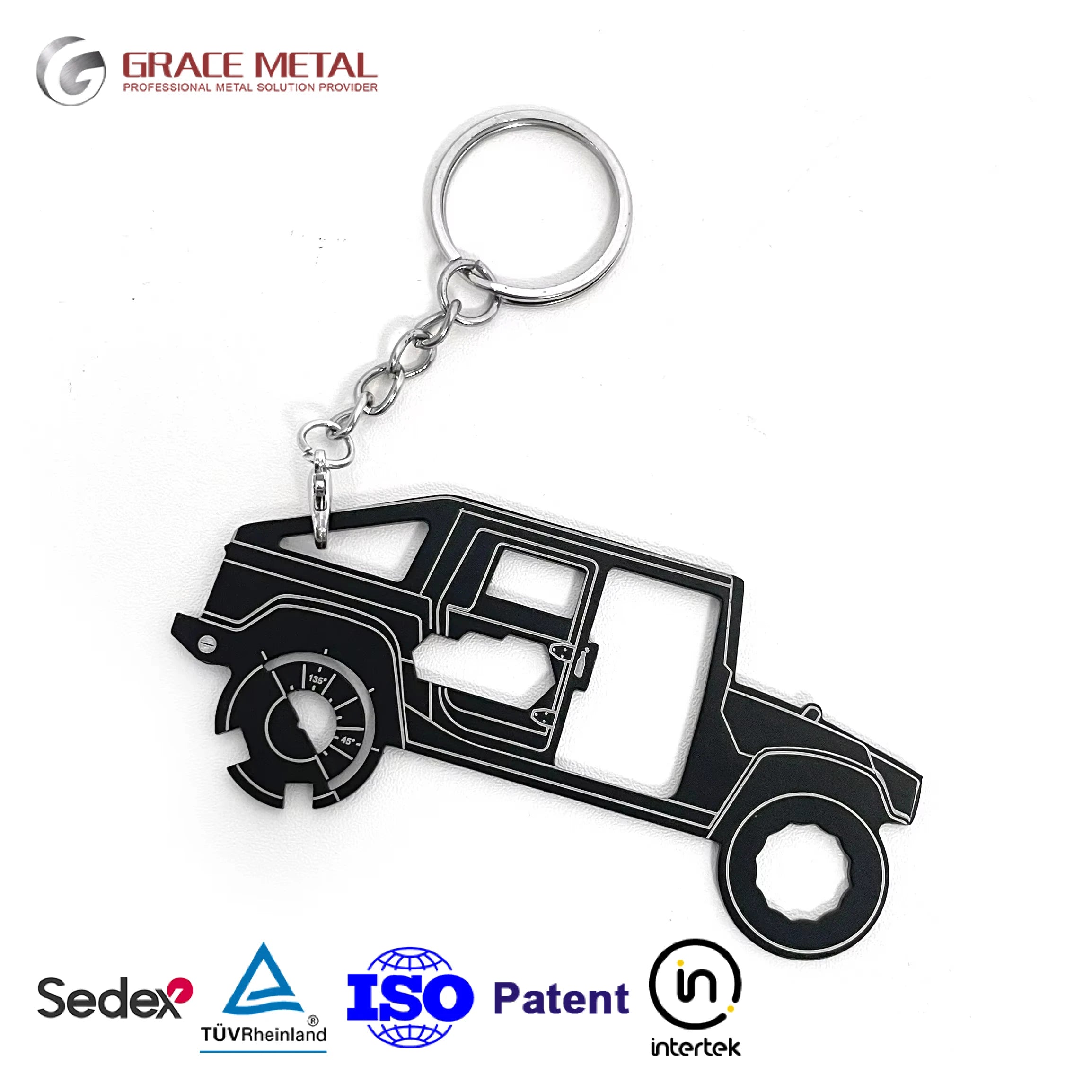 Custom LOGO Stainless Steel 12-in-1 Rope Cross Country Vehicle Shape Survival Metal Small Gadgets Wallet Card Multi Promotional