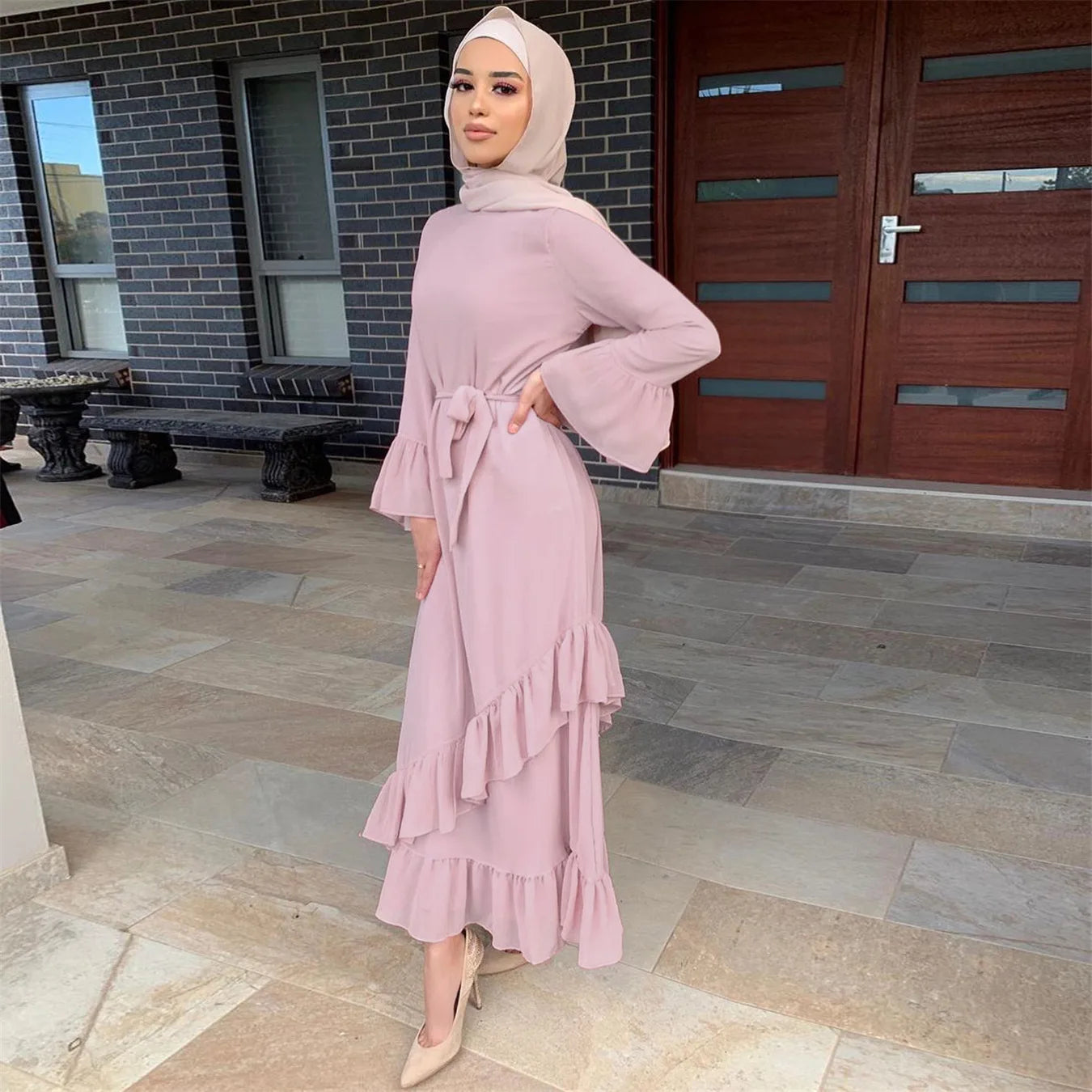 Women's Elegant Loose Abaya Dress Solid Color Long Sleeves Breathable Robe Cardigan for Islamic Prayer Inspired by Dubai Turkey