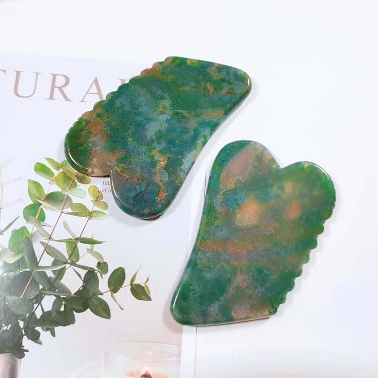 Huiying Anti-Aging Crystal Moss Agate Crystal Jagged Square Shape Board Transparent Gem Guasha Board For SPA