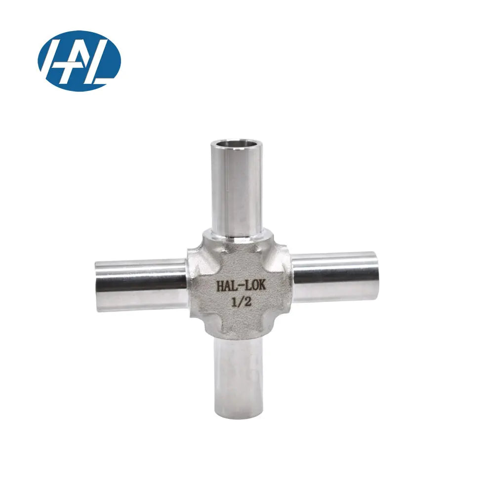 HAL-LOK Stainless Steel 4-Way Butt Weld Cross Fitting Polished Forged Connector with High Durability 1/8 to 1" Size