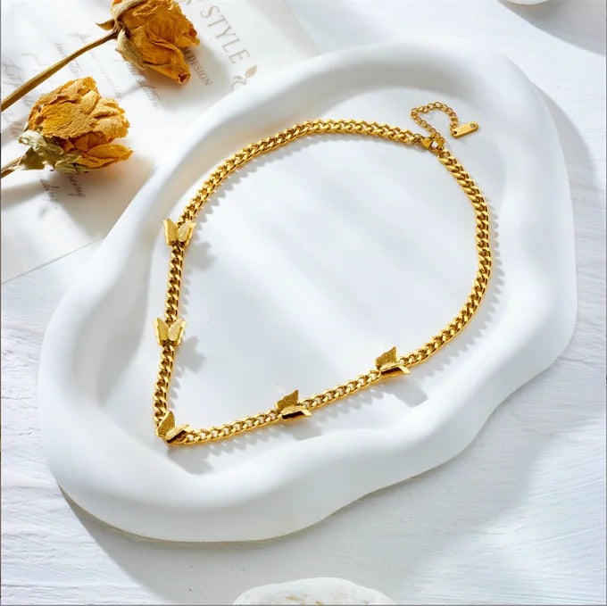 Stainless Steel Butterfly Choker Necklace for Women Girl New Trend Gold Color Waterproof Chain Hip Hop Jewelry Gift