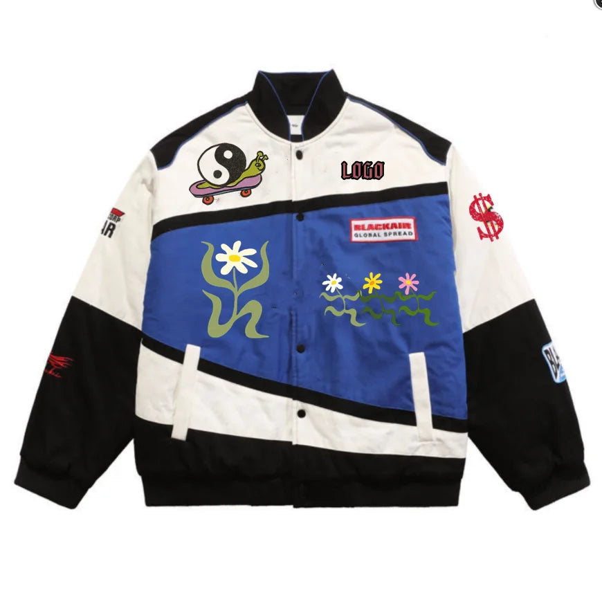 Custom Men's Zip up Jacket Trend Street Style Unisex Oversized Windbreaker Custom Logo Graphic Embroidery Racer Running Jacket