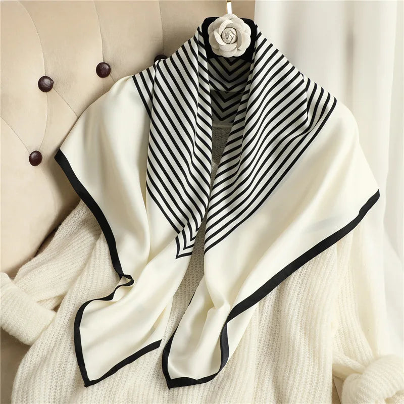 In Stock Factory Wholesale Digital Printing Striped Pattern Scarf Women Summer Twill Silk Scarf 90*90cm Women Head Scarf