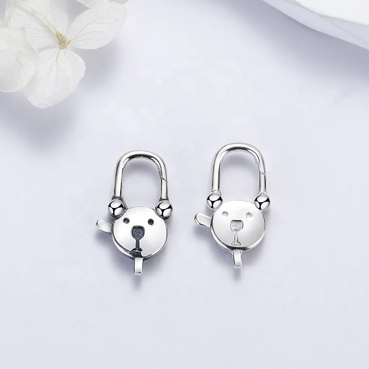 19mm Antique Finish Oxidized Silver Snap Clasps Adorable Double-Sided Mama Bear Pendant Lobster Clasp
