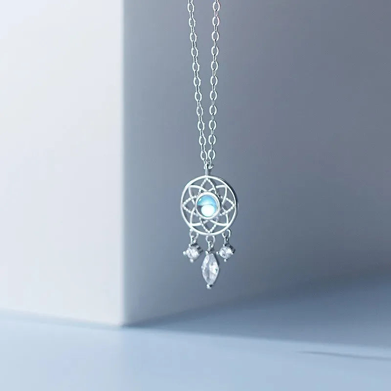 925 Sterling Silver Dreamcatcher Necklace Dainty Dream Catcher With Zircon Pendant Necklaces Fine Jewelry for Women