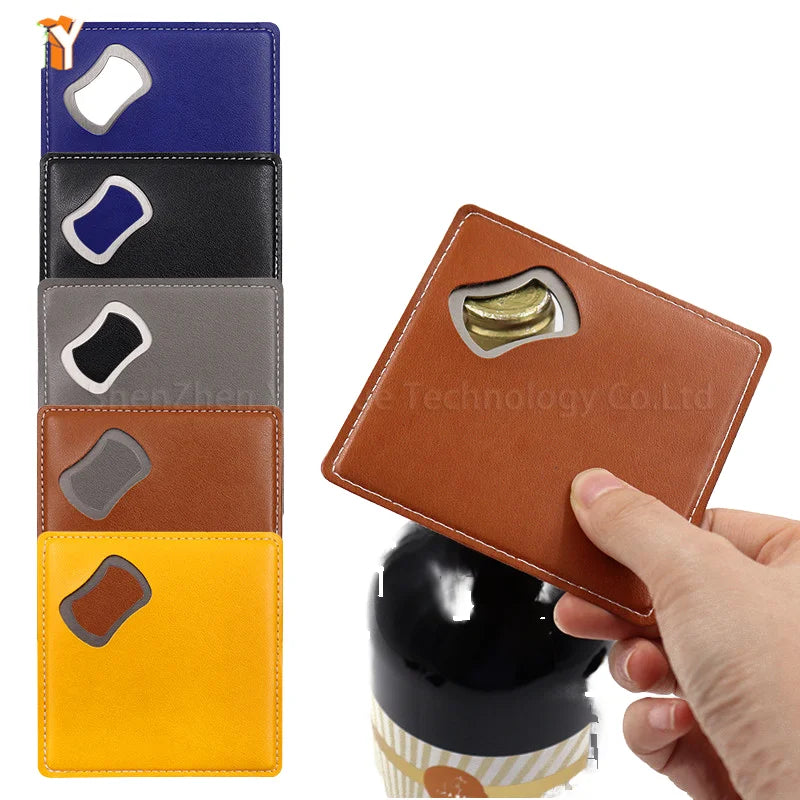 YY  Coaster Bottle Opener Laser Engraved Square Coasters Wedding GiftLeather Bottle Opener