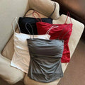 2024 Summer Fashion Solid Color Pleated Tank Top  Spice Girl Style With Chest Pad Spaghetti Strap Vest