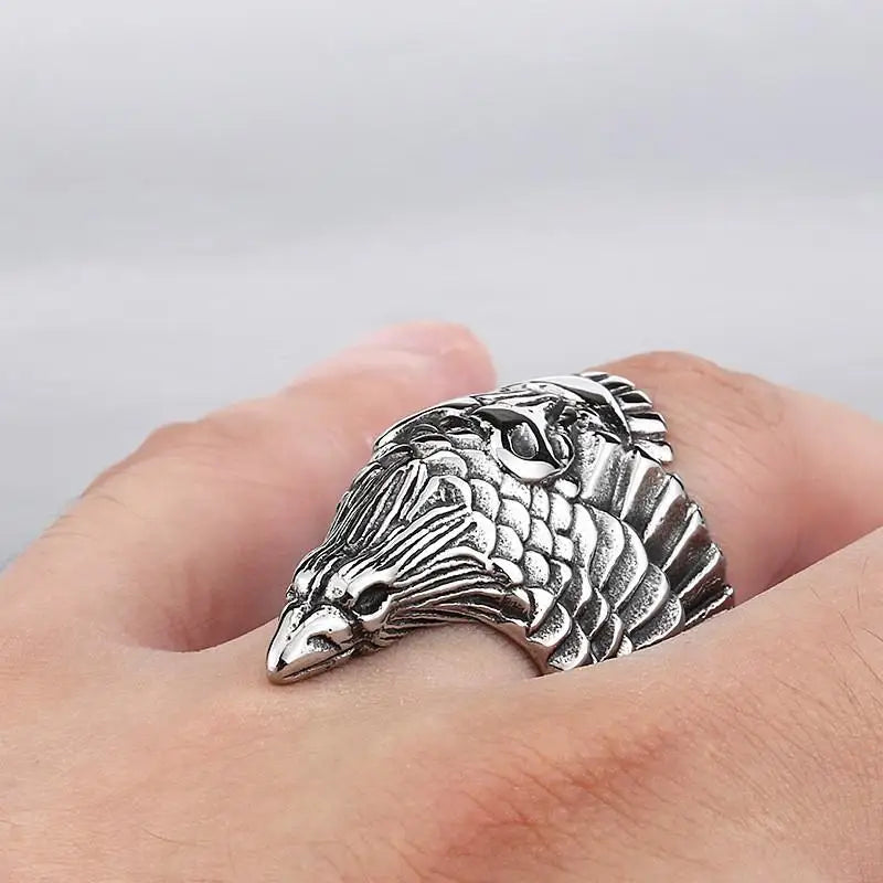 Men's Retro Viking Titanium Steel Ring 316L Stainless Steel Crow Jewelry with Personality for Gift Occasions