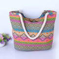Fashion Stripes Fresh Travel Holiday Daily Leisure Large Capacity Canvas Handbag for Lady
