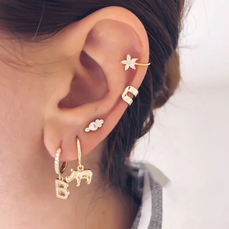 EH1182 Fashion Statement Animal Rhinoceros Designer Fine Jewelry 925 Sterling Silver Huggie Hoop Drop Earrings for Women