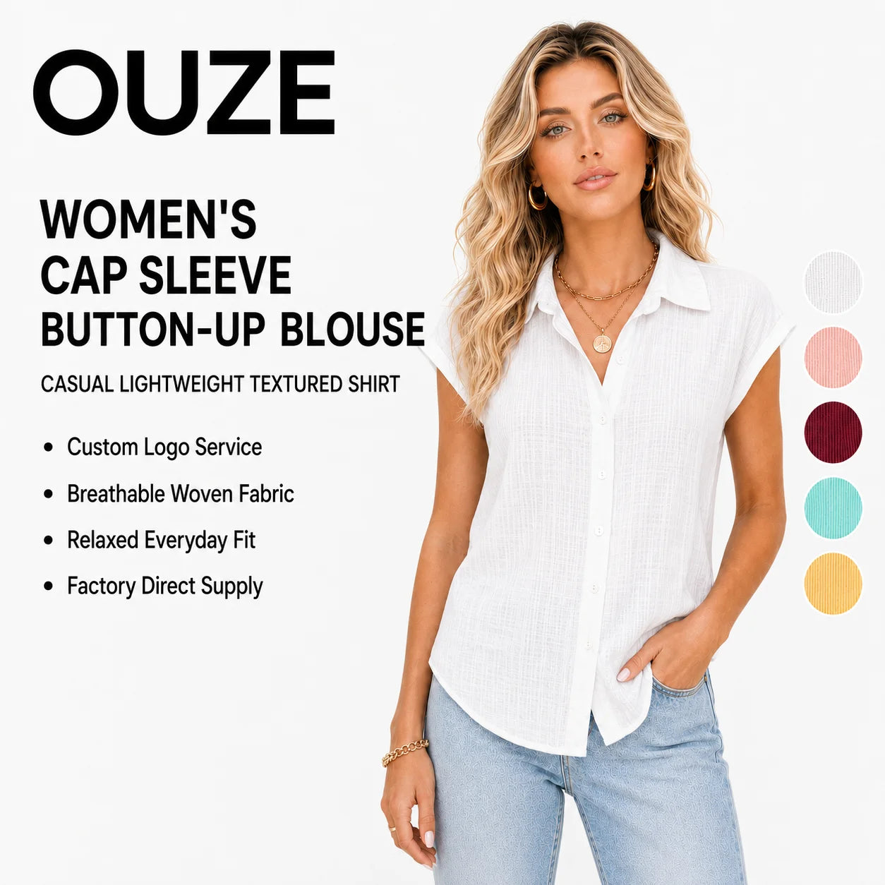 Plus Size Ladies 2022 Summer New Solid Color Single Breasted Shirt Women's Casual Short Sleeved Top