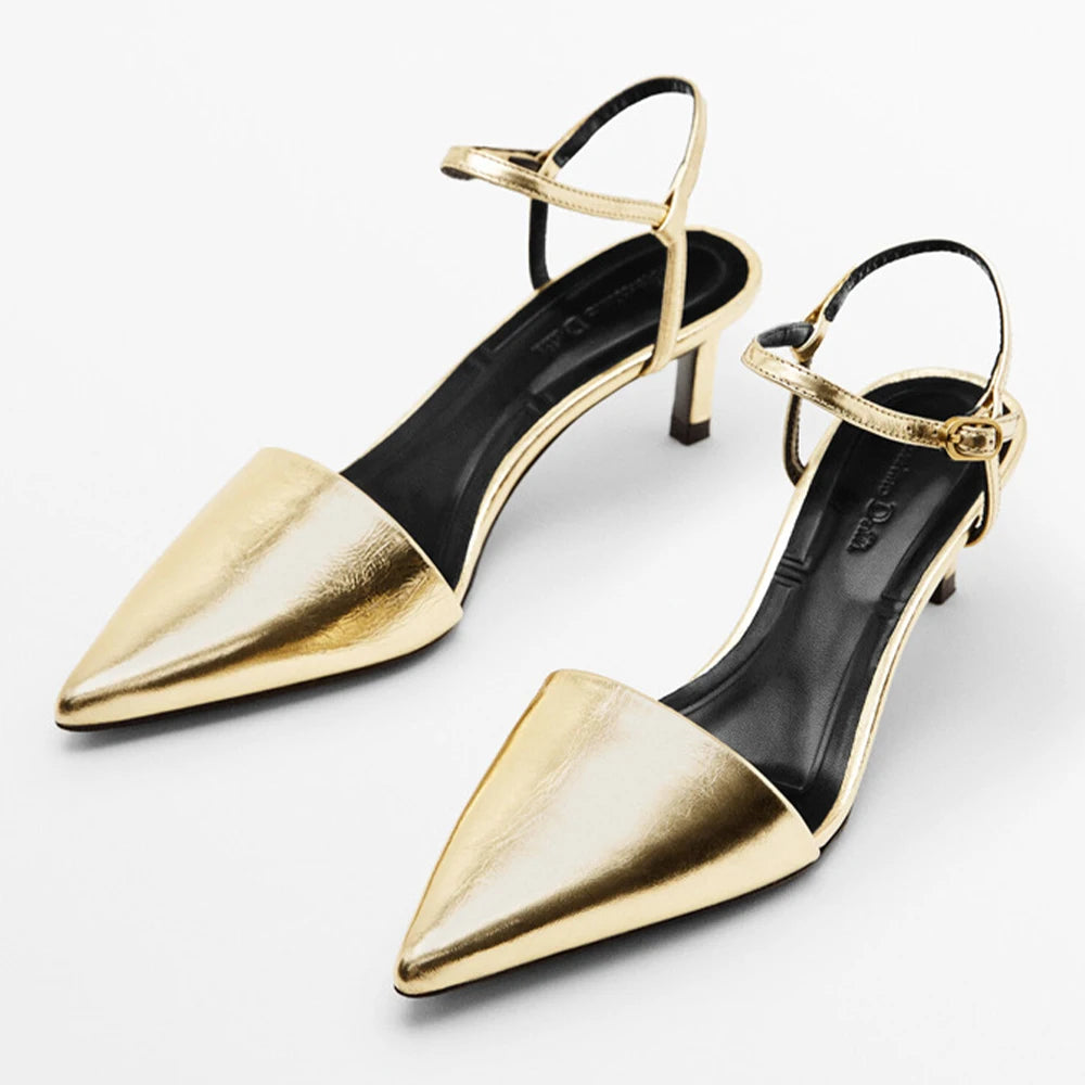 Stylish Fetal Cowhide High-Heeled Shoes Pointed Toe Light Genuine Leather Stiletto Heel Bag Point Toe Empty Sandals