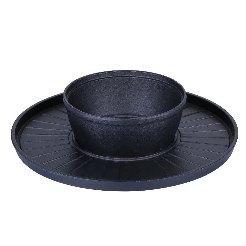 Commercial Korean Smokeless BBQ Grill and Hot Pot 2-in-1 Metal Pan for Restaurant Use