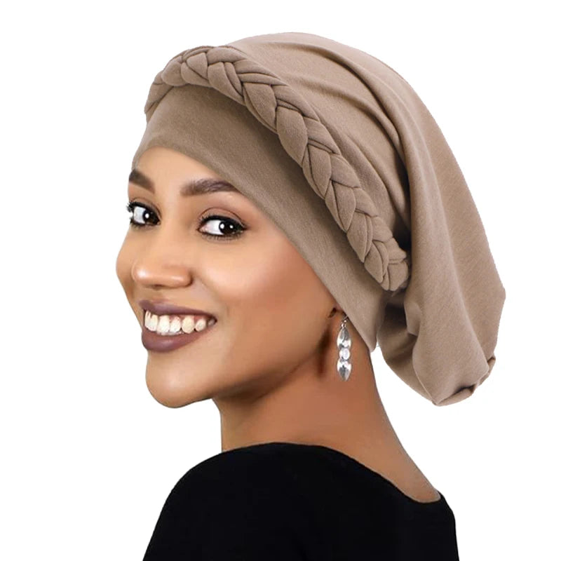 Wholesale Custom Logo Hair Accessories POLYESTER SPANDEX Braid Turban Hats Cancer Chemo Beanies Cap Headwrap Turbans for Women