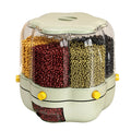 New Design 6 Grids Rotating Rice Bucket Sealed Box Grains Divition Storage Tank Rice Dispenser