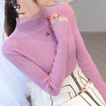 Custom Embroidery Design Women's Slim-Fit Knitted Pullover Turtleneck Lace Splicing Warm Sweater for Autumn Wholesale Casual