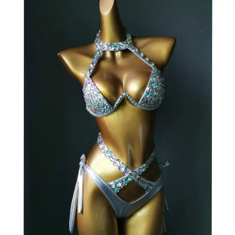New Bikini Manufacturers Supply 2-piece Set Bikini Sparkle Swimwear Swimsuit With Rhinestone