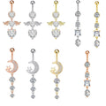 Stylish Stainless Steel Zircon Moon Wing Pendant Body Piercing Jewelry Sexy Belly Ring