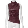 2026 Hot Sale Summer Y2k Tops Stacked Neck Sleeveless Pu Leather Women tank Tops for Women