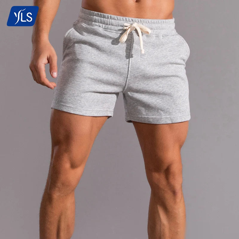 YLS Summer Cotton Mens Mid Waist Sporty Sweat Shorts Breathable Quick Dry Jogging Workout Gym High Quality