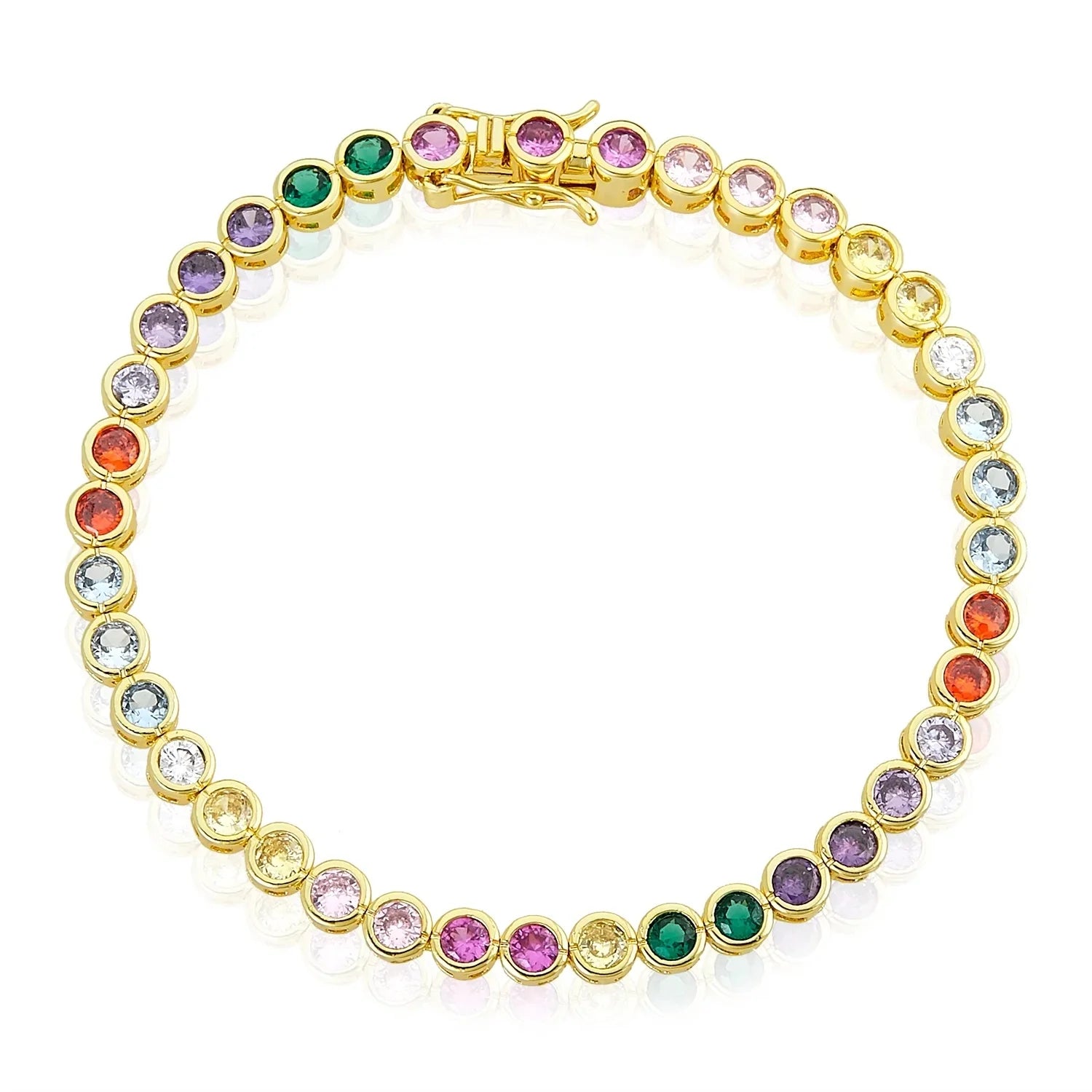LOZRUNVE 925 Silver Custom Rainbow Bezel Diamond CZ Cut 4mm Tennis Bracelet 14k Gold 18k Gold