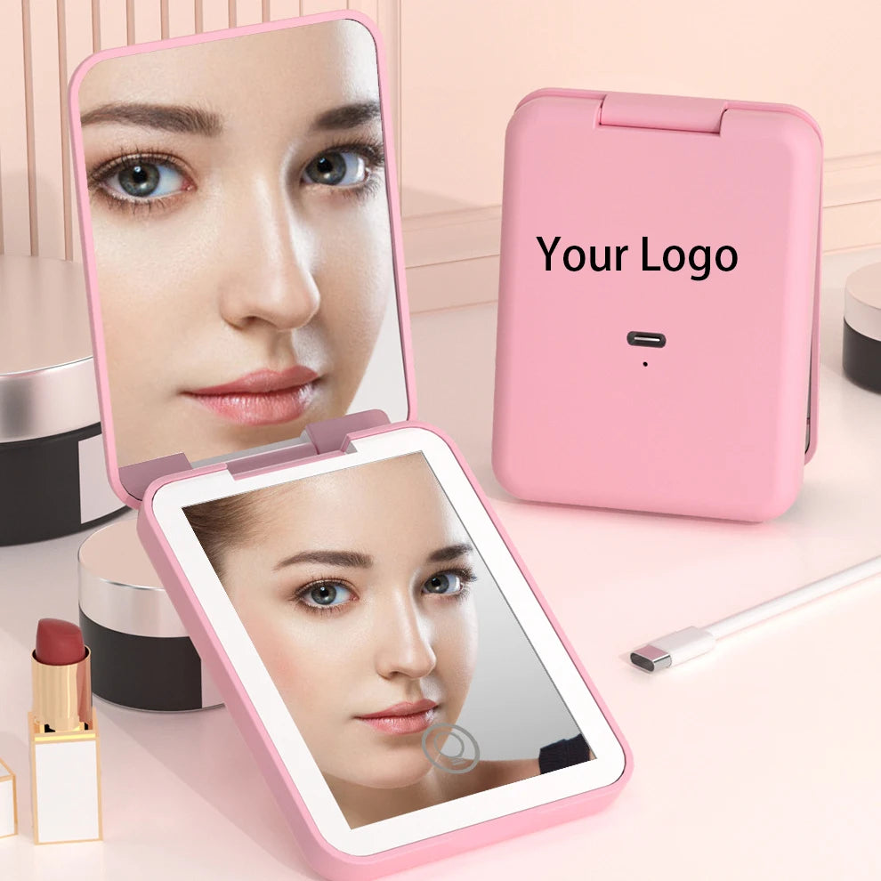 Zonyin Wholesale Handheld Makeup Mirror Rechargeable Led 3-Colors Rectangle Compact Portable Foldable Pocket Travel Mirror