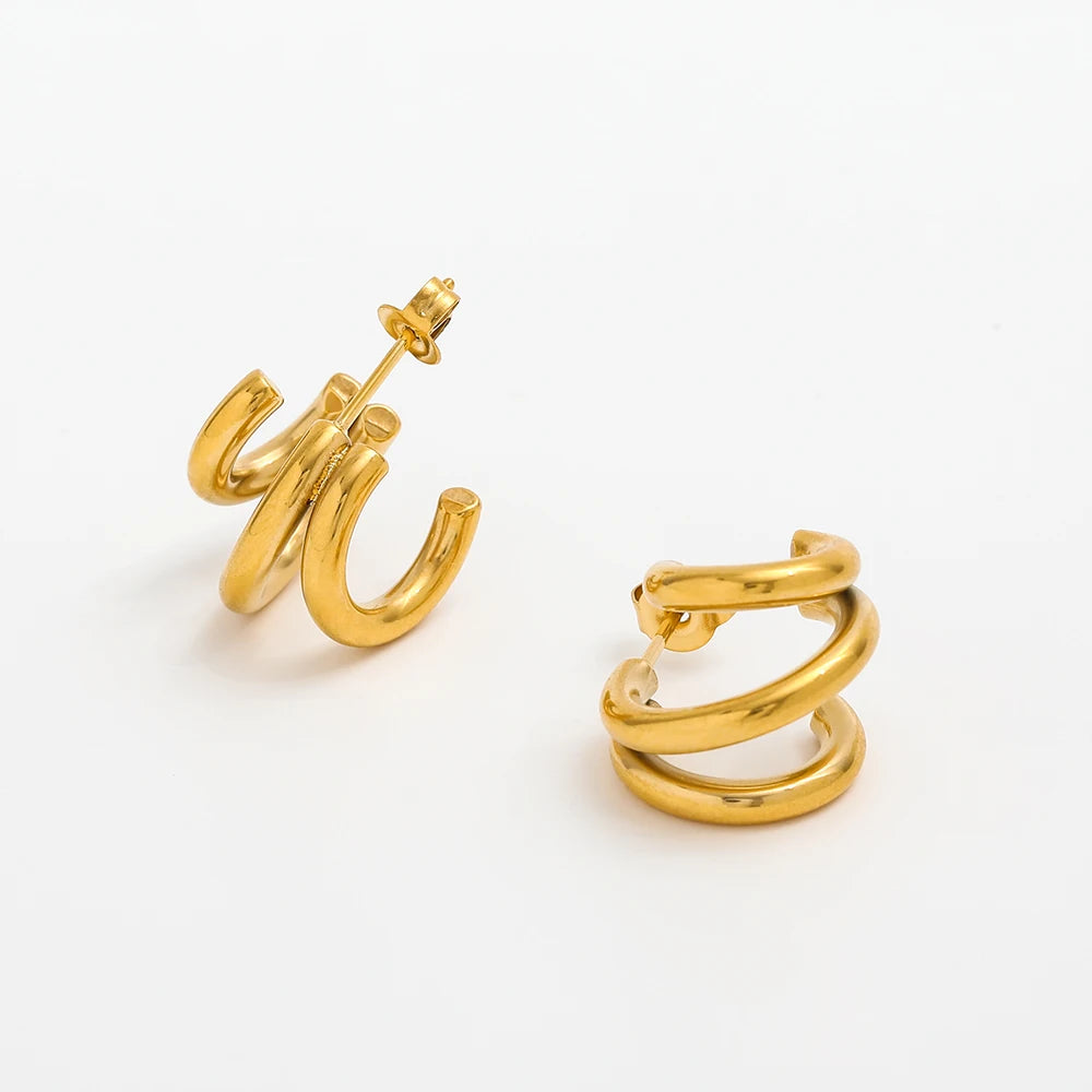 New Trendy Earring 18K Gold Plated Multi-layer Hoop Earrings for Women Stainless Steel Earrings Wholesale