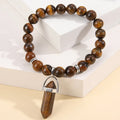 Wholesale New Design tiger Eye Bead Bracelet Gemstone Jewelry with Diamond Shaped Natural Stone Pendant