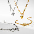YF5042 Non Tarnish Waterproof Jewelry 18K PVD Gold Plated Stainless Steel Peach Heart Pendant Necklace Bracelet Jewelry Set
