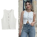Women Streetwear Vest Tank Top Female Woman 2025 Summer Tanks Camis White Knit Crop Women Button Short Tops