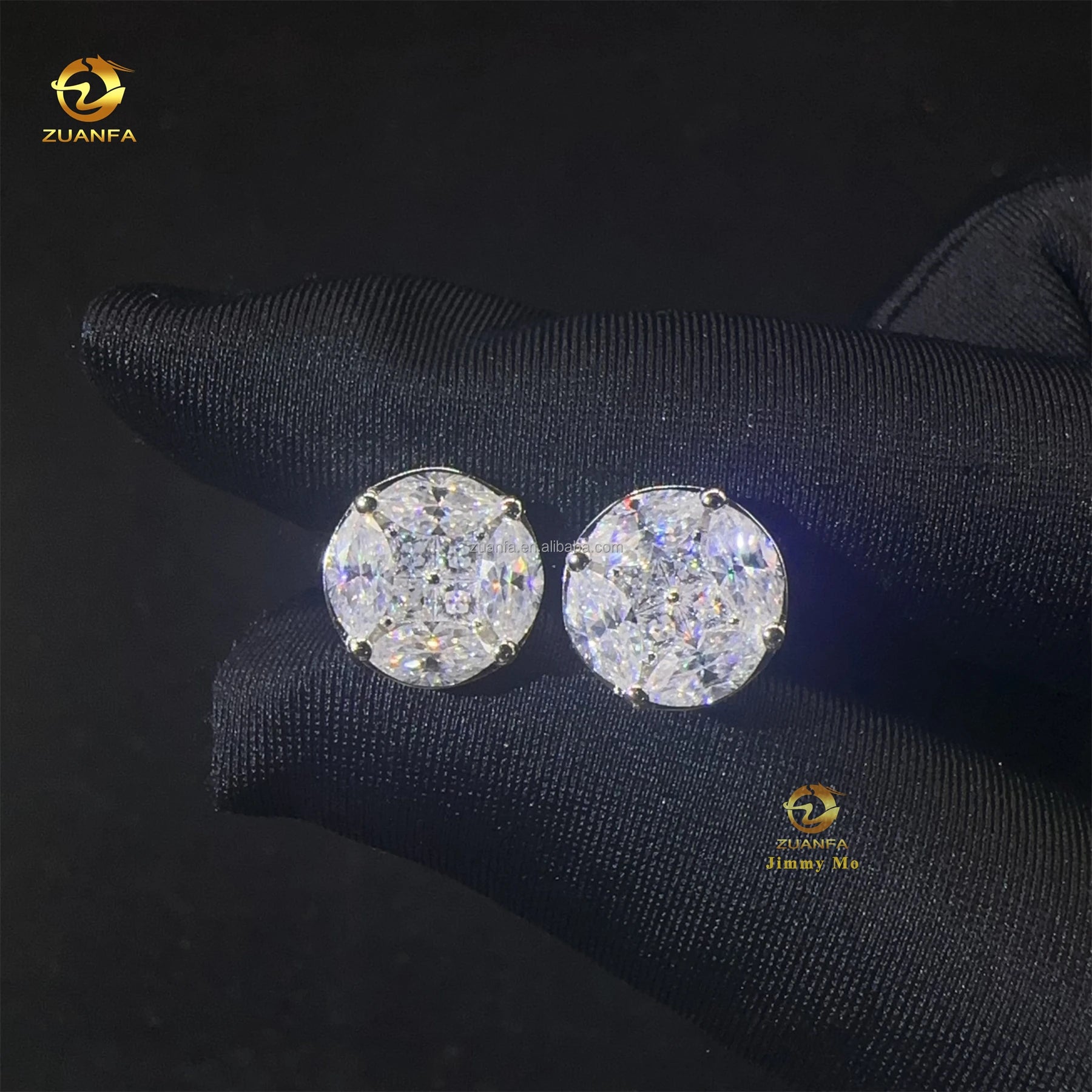 Hip Hop Luxury Rapper Style Iced Out Man Stud Earrings Marquise+Princess Moissanite Diamond Screw Back Stud Earring 925 Silver