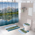 European-Style Classical Lake Mountain Scenery With Flower Plant Digital Printing Shower Curtains Bathroom Rug 4pcs Set