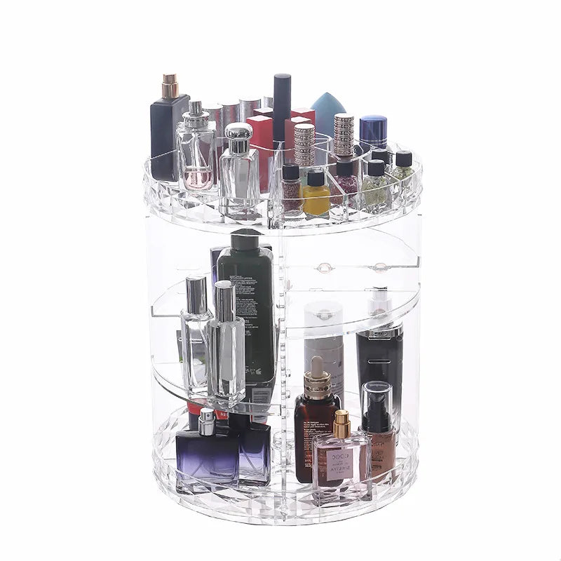 Minimalist Transparent Style Eco-Friendly Material Scratch-Resistant 360-degree Rotating Acrylic Cosmetics Storage Box