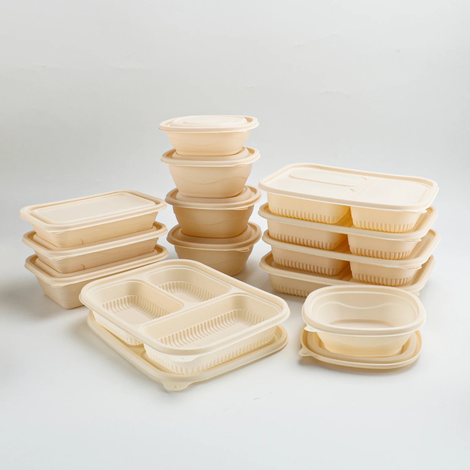 Eco-friendly Biodegradable 3/4 Compartments Disposable Corn Starch Plastic Takeaway Lunch Box Food Container with Custom Size