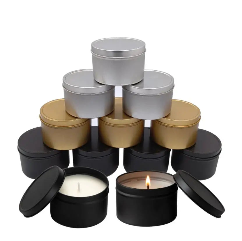 Wholesale 2oz 4oz 6oz 8oz Empty Round Gold Silver Black Seamless Metal Candle Tin Jar Can Packaging Container For Candles