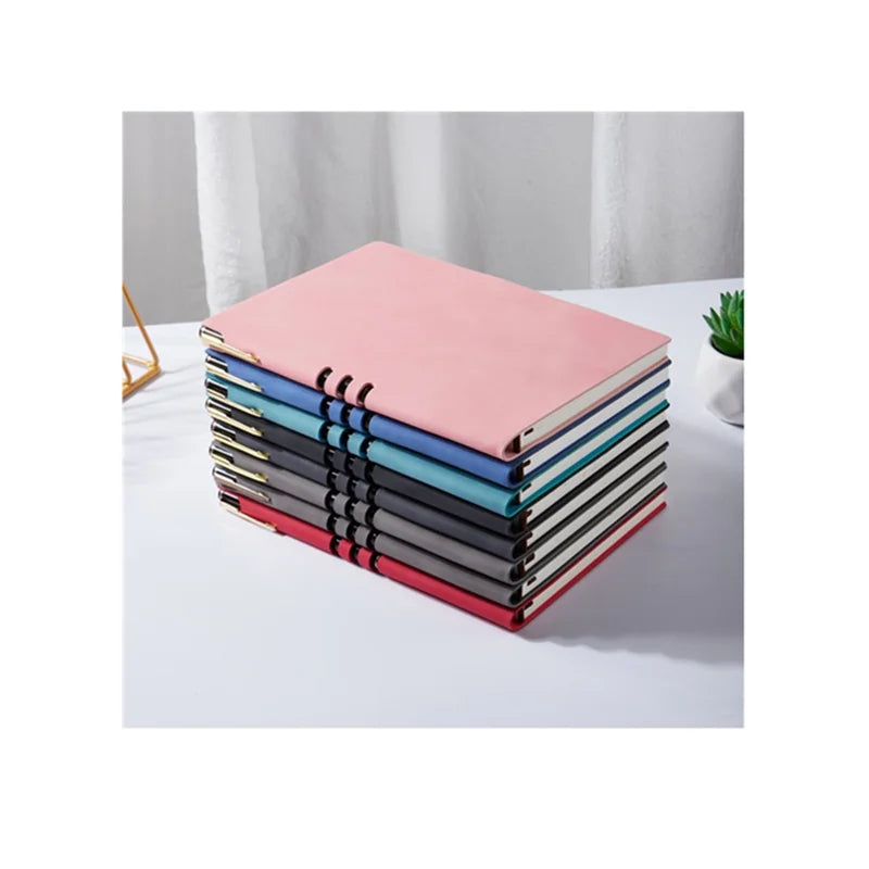 Customized Bulk A5 Hardcover Leather Journal Notebook Black with Thread Sewing Binding and Buckle