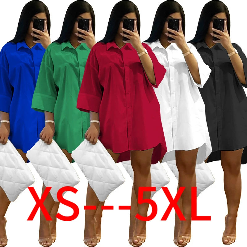 Spring Summer New Plus Size Women's Clothing Half Sleeve Solid Color Loose Shirt Casual Dresses