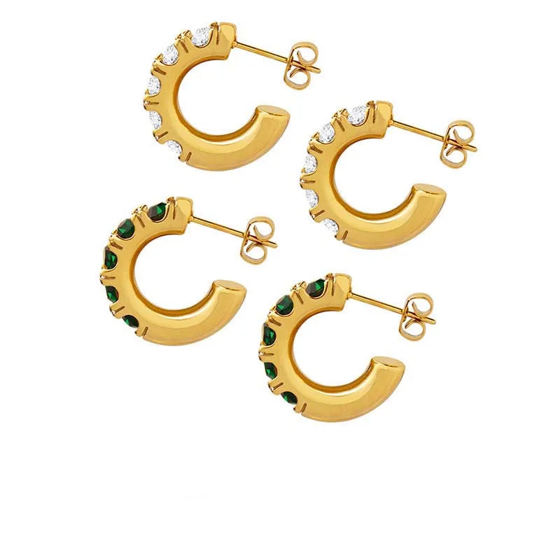 Korean Trendy Waterproof Open Shape Small Fasion Huggie Hoop 18k Gold Plated Stainless Steel CZ Earrings Women