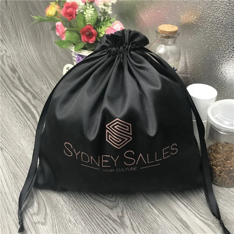 Large 30*30cm Drawstring Satin Hair Bags for Wigs Packaging Custom Hair Bundles Wigs Satin Bag