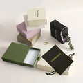 Luxury Custom Logo Jewelry Box Gold Stamping Paper Drawer With Drawstring and Button Pouch for Packaging and Pouch Jewelry