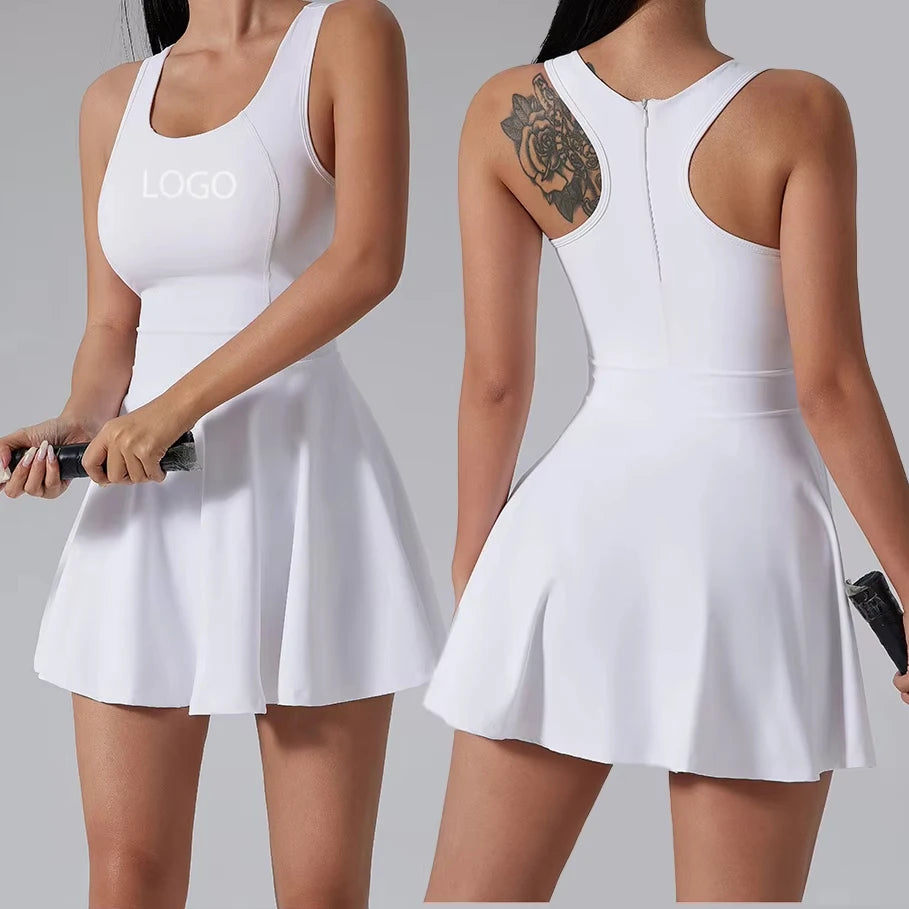 Customize Gym Sportswear Workout One Piece Jumpsuit With Short Breathable Quick Drying Fitness Golf Wear Tennis Skirt for Women
