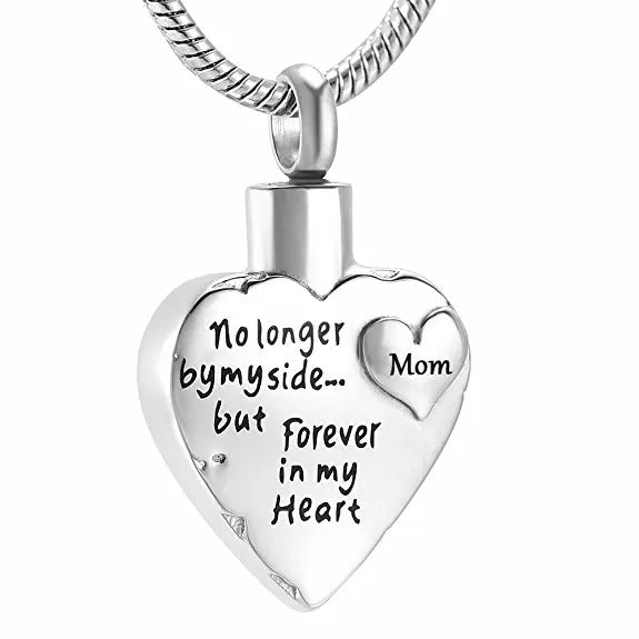 No Longer by My Side but Forever in My Heart Stainless Steel Cremation Ash Urn Necklace Pendant Keepsake Memory Heart Ashes Urns
