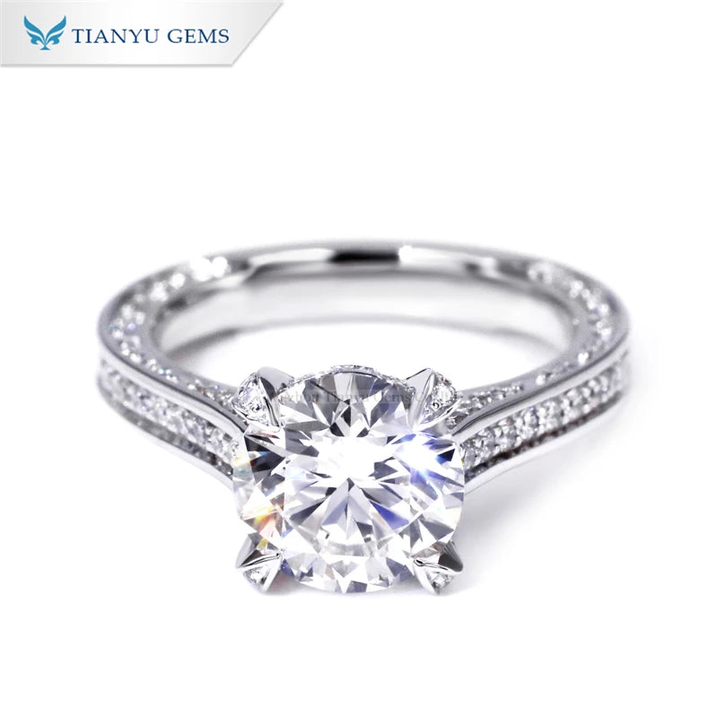 TIANYU GEMS Customized Lab Diamond 1CT 2CT 3CT 14K White Gold Ring Free Engrave