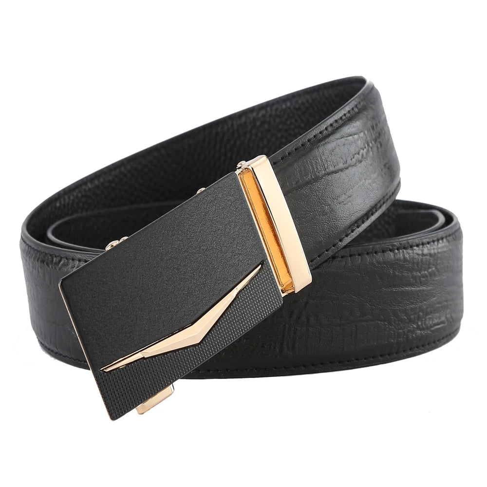 Wholesale Men's Strong Custom Printed Logo Handmade Fashionable Rectangle Automatic Buckle Cowhide Leather Belts for Men