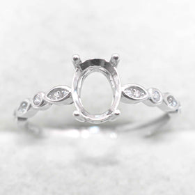 Semi Mount 5*7/6*8mm Sterling Silver Ring Empty Frame Blank Support Claws Setting S925 Base Without Center Stone DIY for Inlay