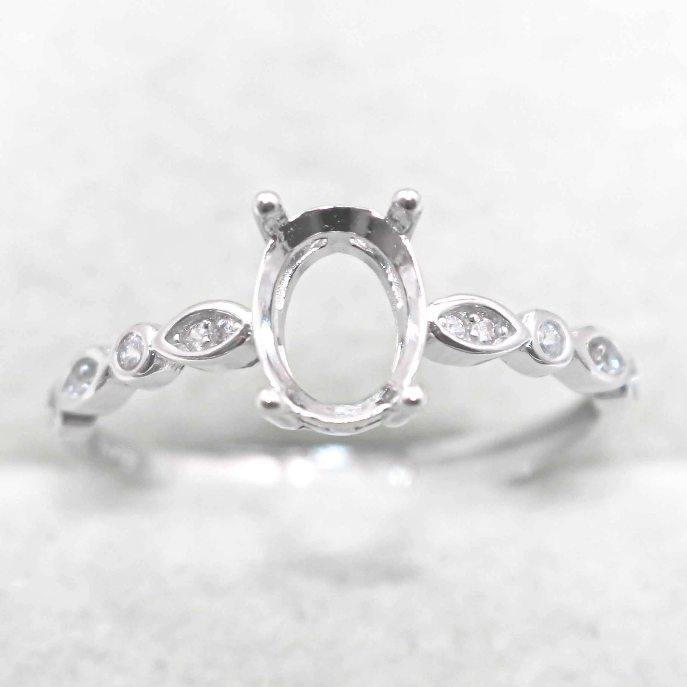 Semi Mount 5*7/6*8mm Sterling Silver Ring Empty Frame Blank Support Claws Setting S925 Base Without Center Stone DIY for Inlay